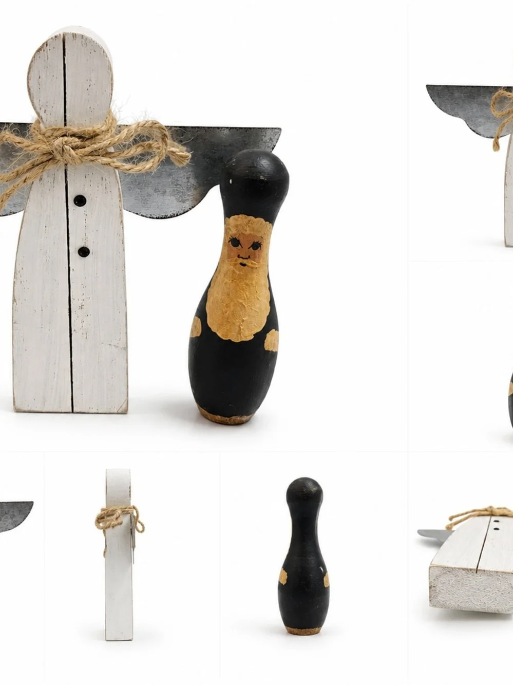 Wooden Angel & Santa Table Decor Set - White and Black
